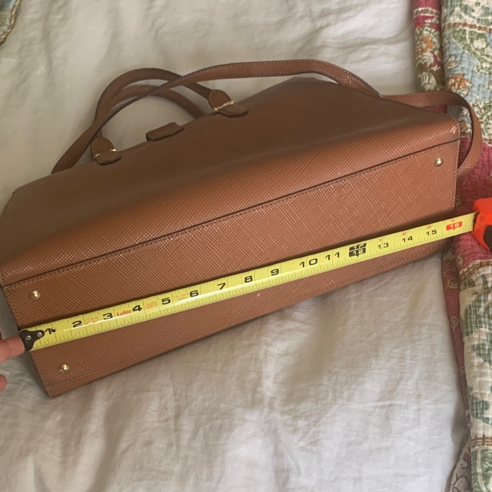 Ralph Lauren Cognac Textured Leather Satchel with Gold RL Medallion - Picture 14 of 16